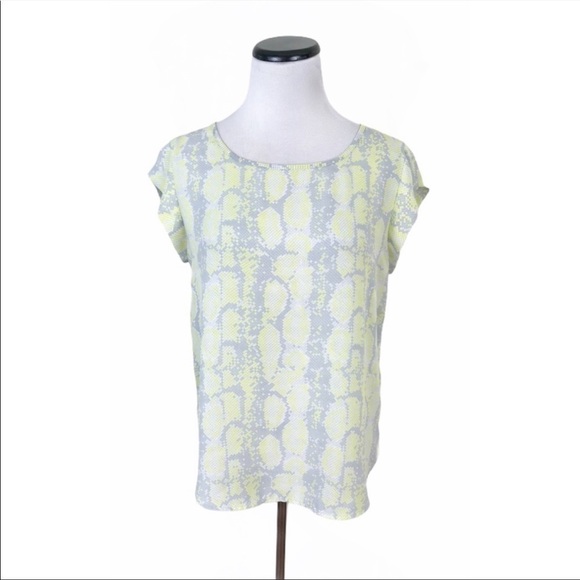 Rachel Zoe Snake Print Short Sleeve Blouse Top Yellow Gray White Size Small - Picture 1 of 7